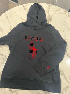 Polo by Ralph Lauren Black Hoodie with Red & Black Patch Polo Player